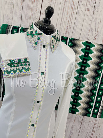 White & Emerald Green Day Shirt Set (L)