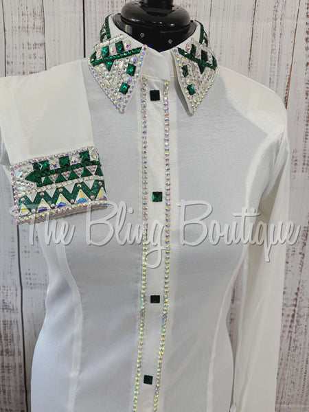 White & Emerald Green Day Shirt Set (L)