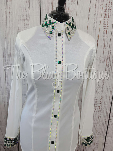 White & Emerald Green Day Shirt Set (L)