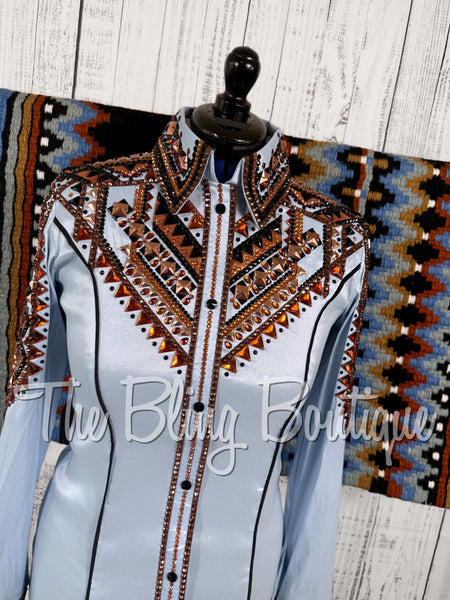 Ice Blue, Copper & Black Day Shirt Set (Medium)