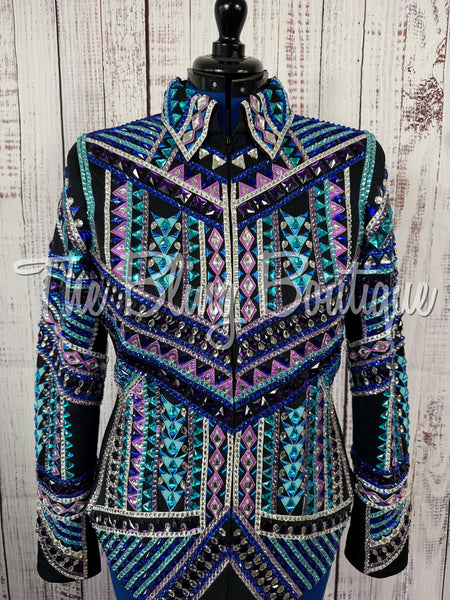Black, Turquoise, Purple & Royal Blue Showmanship Jacket (Large/XL)