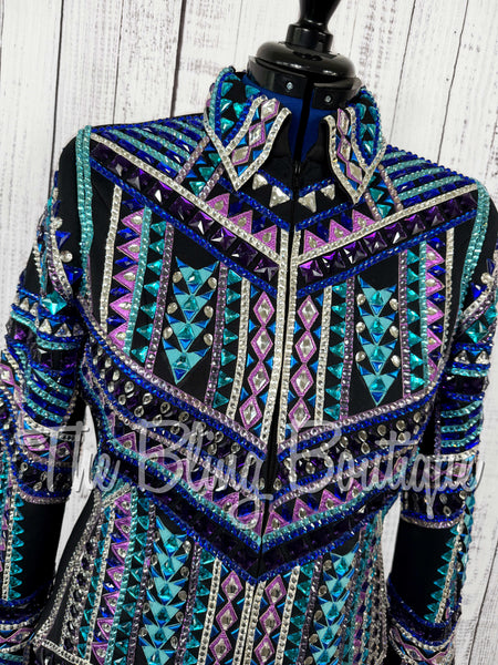 Black, Turquoise, Purple & Royal Blue Showmanship Jacket (Large/XL)