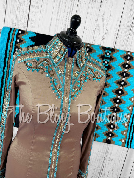 RE-ORDER Mocha, Turquoise & Teal Day Shirt Set  (Choose Your Size)