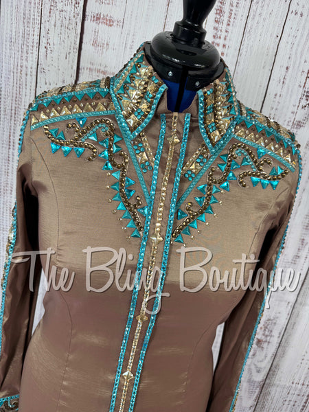 RE-ORDER Mocha, Turquoise & Teal Day Shirt Set  (Choose Your Size)
