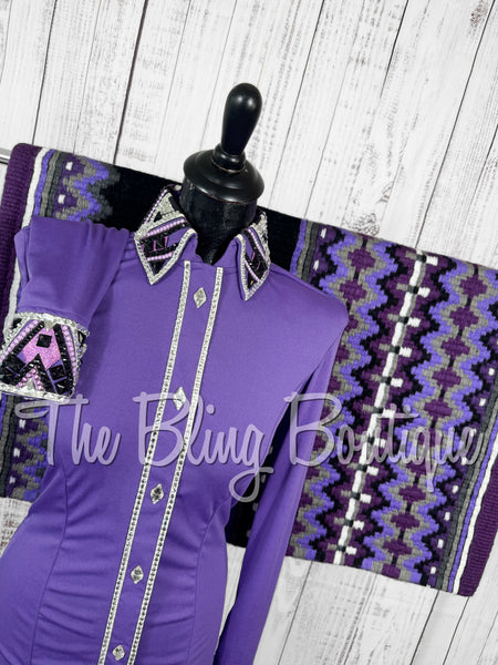 Purple, Black & White Day Shirt Set (Small)
