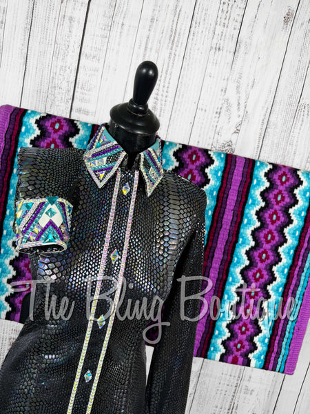 Iridescent Black, Purple, Grape & Turquoise Day Shirt Set (Small)