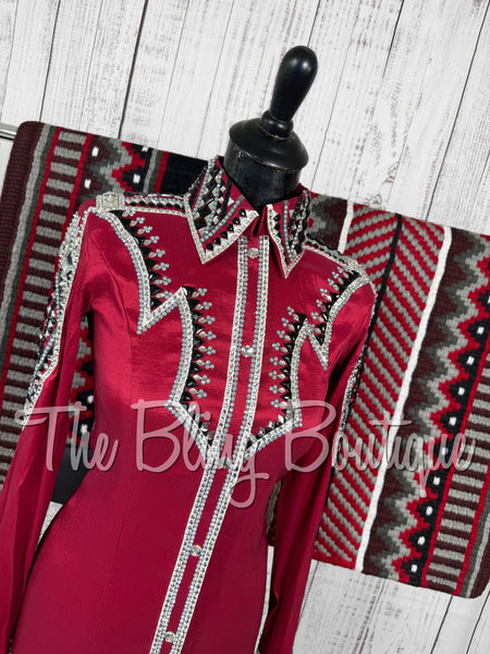 Dark Red, Black, Grey & White Day Shirt Set (Small)