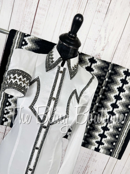 White, Gunmetal Grey & Black Day Shirt Set (Small)