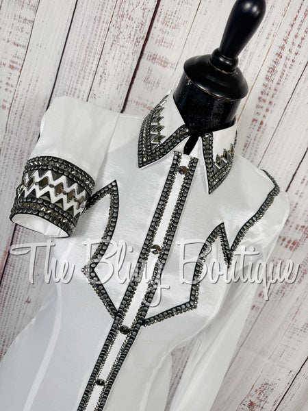 White, Gunmetal Grey & Black Day Shirt Set (Small)