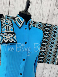 Turquoise, Black & White Day Shirt Set (XL)