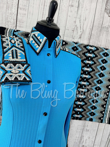 Turquoise, Black & White Day Shirt Set (XL)