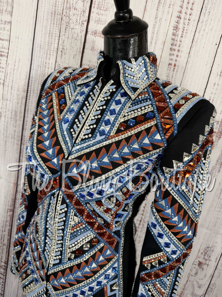 RE-ORDER Black, Periwinkle, Blue, Copper & White  Showmanship Jacket (Choose Your Size)