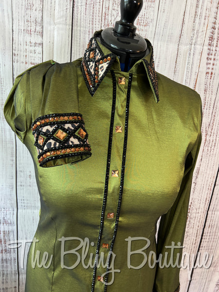 Olive Green & Leopard Day Shirt Set (L)