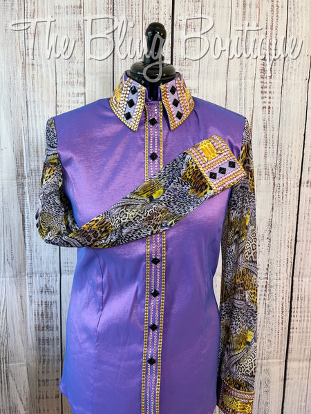 Light Purple & Gold Day Shirt Set With Sheer Sleeves (XL)
