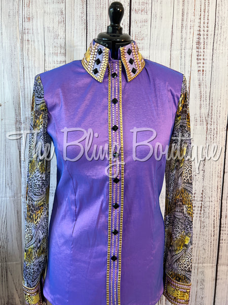 Light Purple & Gold Day Shirt Set With Sheer Sleeves (XL)