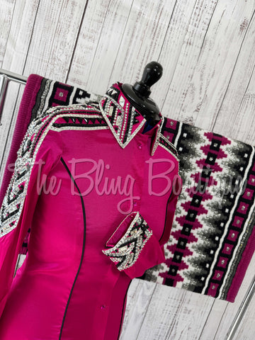 Hot Pink, Silver, Black & White Day Shirt Set (M)