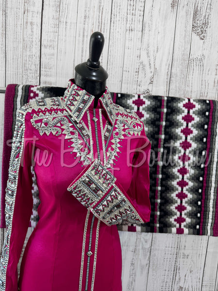 RE-ORDER Hot Pink, White & Grey Day Shirt Set  (Choose Your Size)