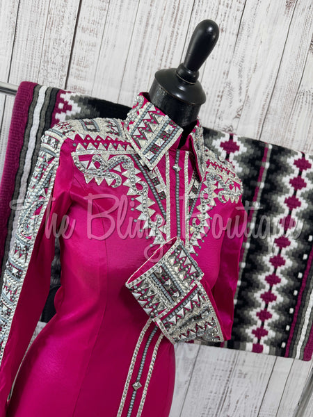 RE-ORDER Hot Pink, White & Grey Day Shirt Set  (Choose Your Size)