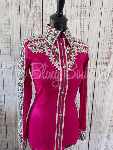 RE-ORDER Hot Pink, White & Grey Day Shirt Set  (Choose Your Size)