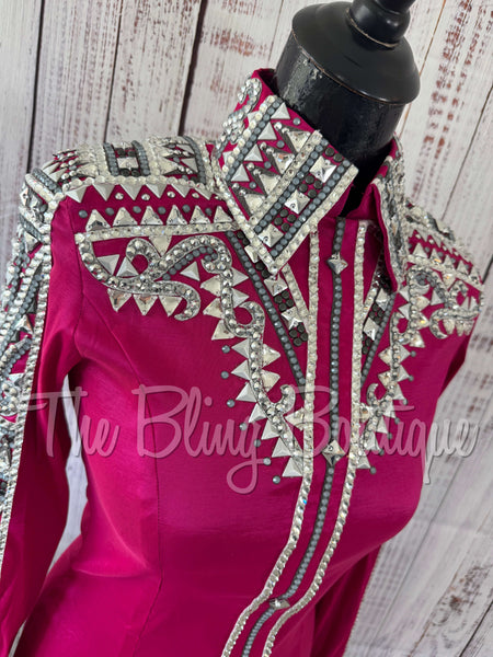 RE-ORDER Hot Pink, White & Grey Day Shirt Set  (Choose Your Size)