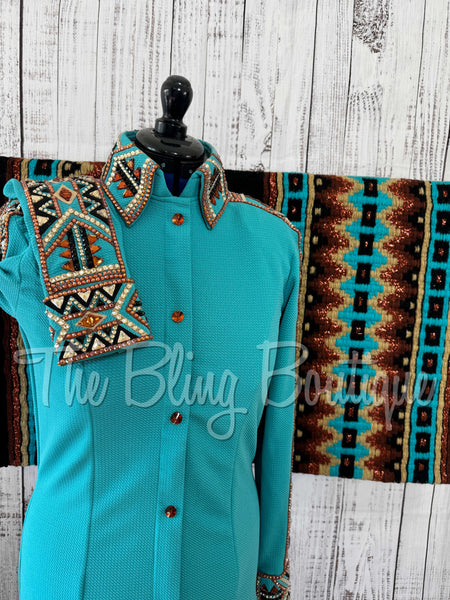 Teal, Rust, Tan & Black Day Shirt Set (L)