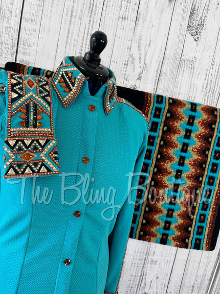 Teal, Rust, Tan & Black Day Shirt Set (L)