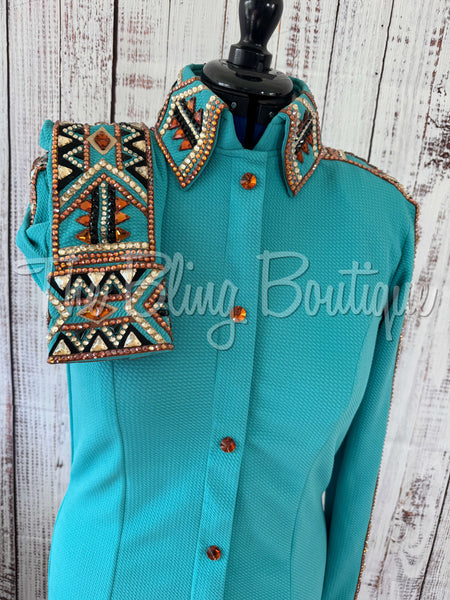 Teal, Rust, Tan & Black Day Shirt Set (L)