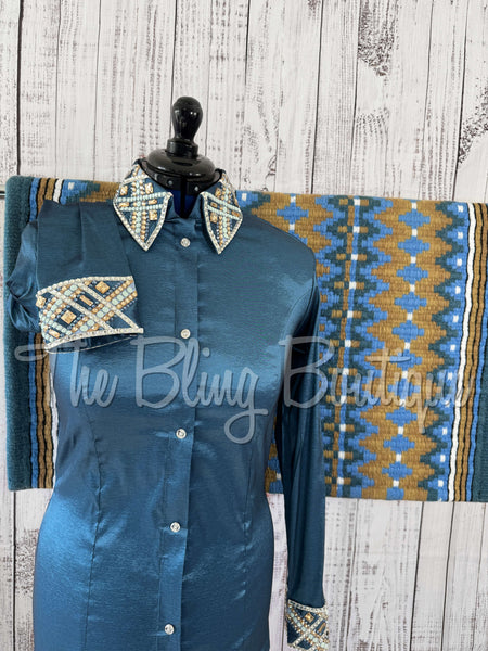 Smokey Blue Periwinkle & Tan Day Shirt Set (L)