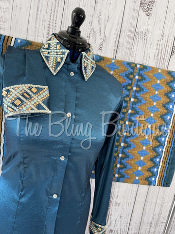 Smokey Blue Periwinkle & Tan Day Shirt Set (L)