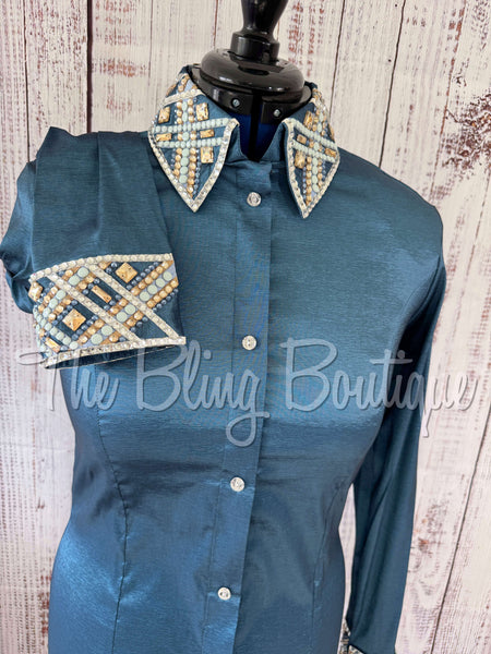 Smokey Blue Periwinkle & Tan Day Shirt Set (L)