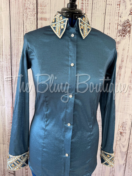 Smokey Blue Periwinkle & Tan Day Shirt Set (L)