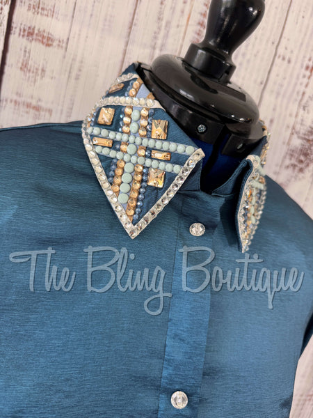 Smokey Blue Periwinkle & Tan Day Shirt Set (L)