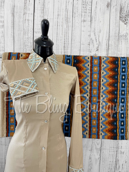 Tan & Light Blue Day Shirt Set (S)