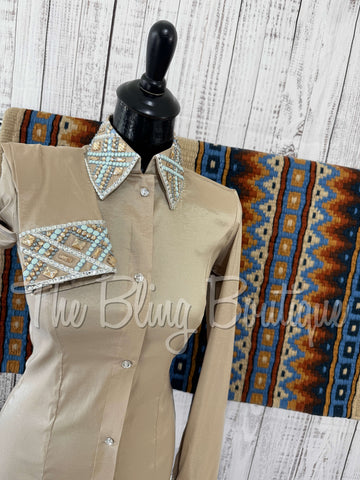 Tan & Light Blue Day Shirt Set (S)