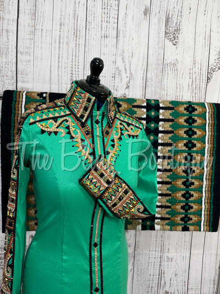 Kelly Green, Tan & Black Day Shirt Set (M)