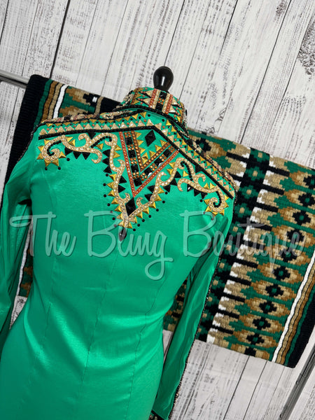 Kelly Green, Tan & Black Day Shirt Set (M)