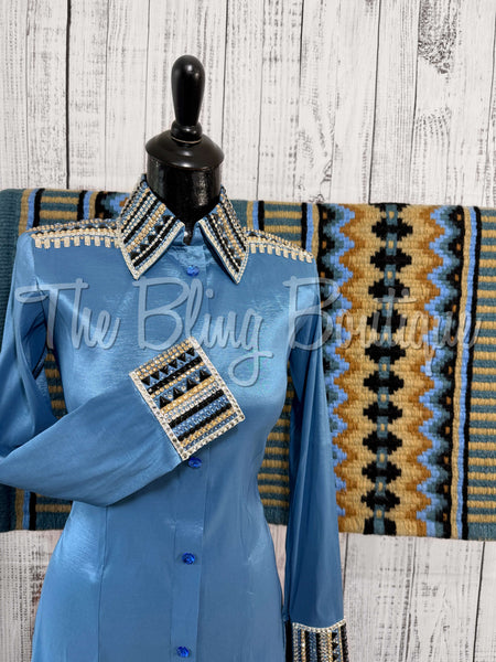 Periwinkle, Smokey blue, Tan & Black Day Shirt Set (XS/S)