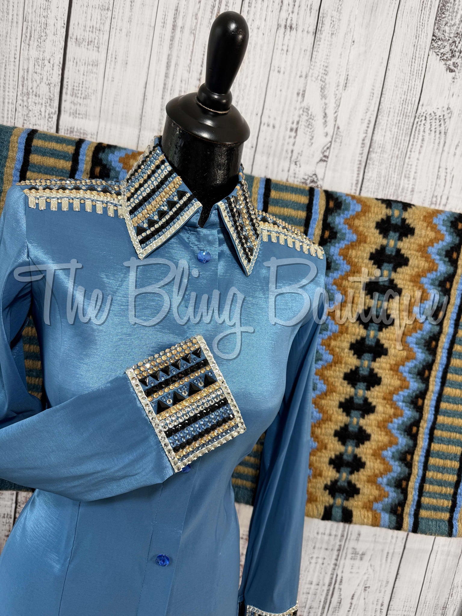 Periwinkle, Smokey blue, Tan & Black Day Shirt Set (XS/S)