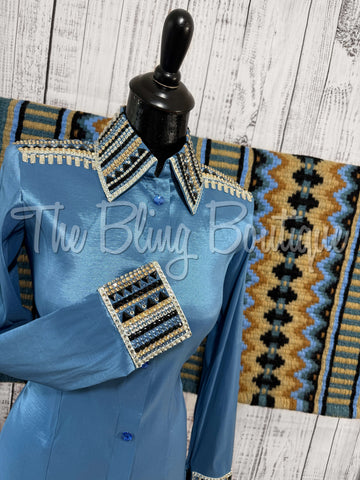 Periwinkle, Smokey blue, Tan & Black Day Shirt Set (XS/S)