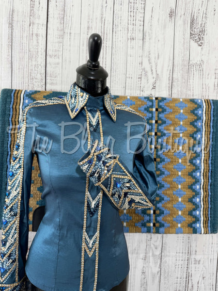 RE-ORDER Smokey Blue, Periwinkle, Tan & White Day Shirt Set (Choose Your Size)