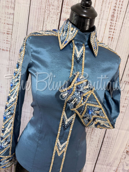 RE-ORDER Smokey Blue, Periwinkle, Tan & White Day Shirt Set (Choose Your Size)