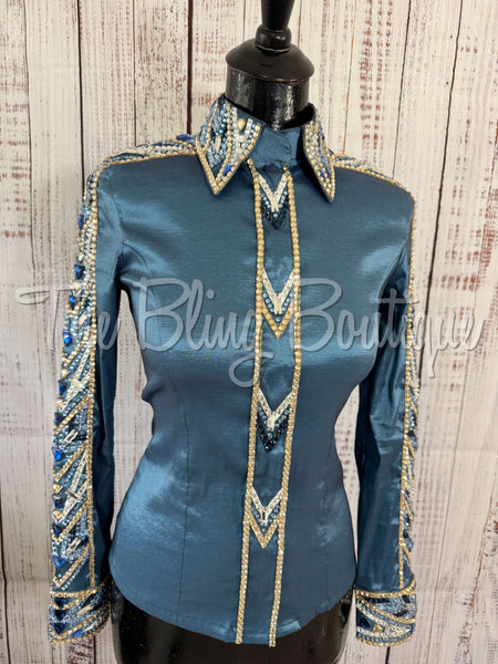 RE-ORDER Smokey Blue, Periwinkle, Tan & White Day Shirt Set (Choose Your Size)