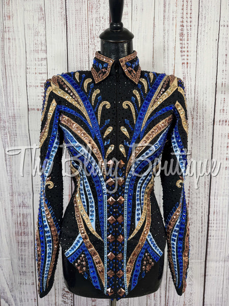 Black, Royal Blue, Light Blue, Rose Gold & Tan Showmanship Jacket (Small)