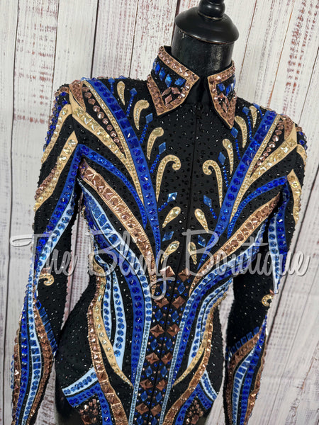 Black, Royal Blue, Light Blue, Rose Gold & Tan Showmanship Jacket (Small)
