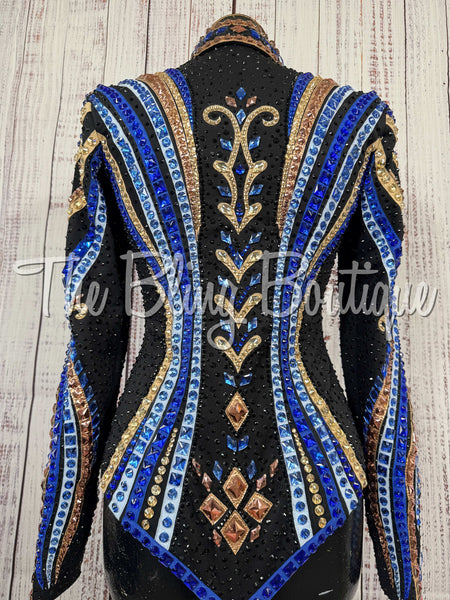 Black, Royal Blue, Light Blue, Rose Gold & Tan Showmanship Jacket (Small)