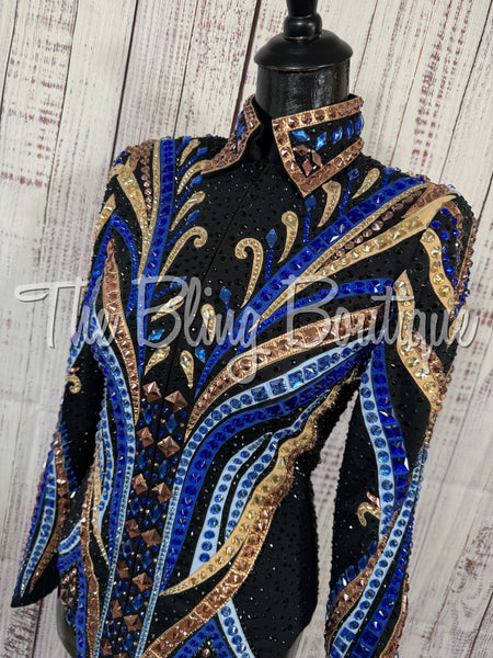 Black, Royal Blue, Light Blue, Rose Gold & Tan Showmanship Jacket (Small)