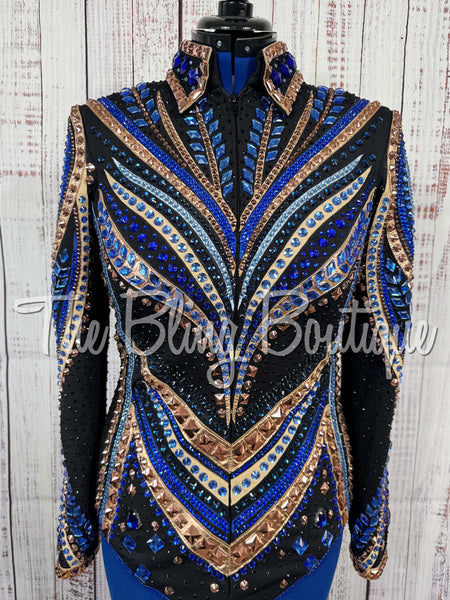 Black, Royal Blue, Baby Blue, Rose Gold & Tan Showmanship Jacket (Medium)