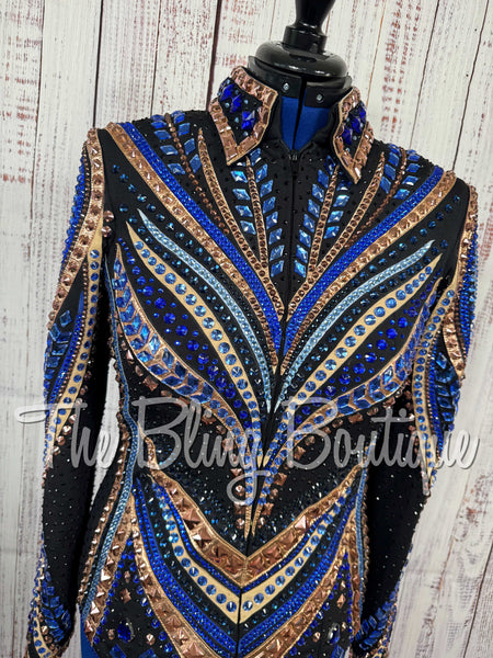 Black, Royal Blue, Baby Blue, Rose Gold & Tan Showmanship Jacket (Medium)