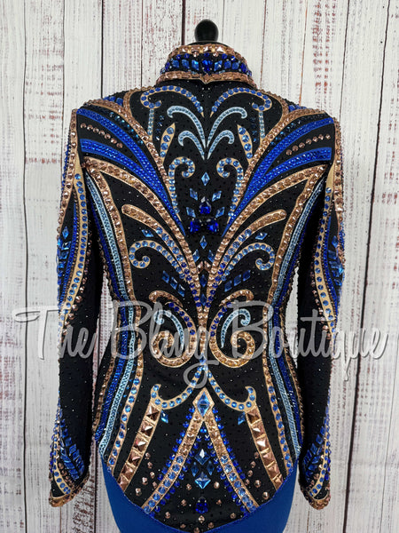 Black, Royal Blue, Baby Blue, Rose Gold & Tan Showmanship Jacket (Medium)
