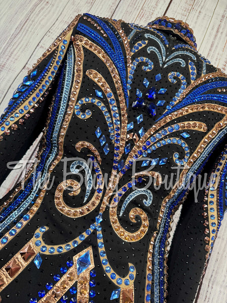 Black, Royal Blue, Baby Blue, Rose Gold & Tan Showmanship Jacket (Medium)